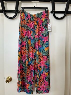 Shade & Shore Multicolor Tropical Print Pants - Teal, Pink, Orange